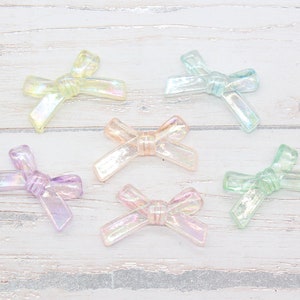 Iridescent Acrylic Bow Beads, AB Rainbow Translucent Bow Beads, Vertical Hole Bow Beads, Chunky Bubblegum Beads, Jewelry Beads #2642