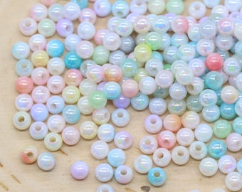 4mm Pastel Opal Mix Ombre Beads, Iridescent Plastic Mermaid Beads #3422