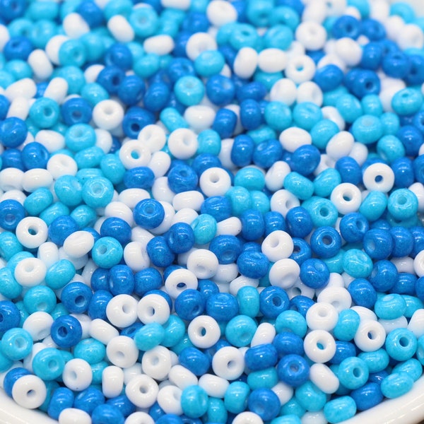 Glass Seed Beads, 4mm 6/0 Glass Round Seed Beads, Blue and White Mix Opaque Seed Beads, Rocailles Beads, Beading Supplies #2278