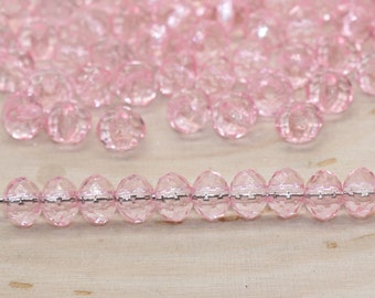 6mm Pink Transparent Faceted Rondelle Beads, Faceted Acrylic Loose Beads, Bubblegum Beads, Chunky Beads, #2792