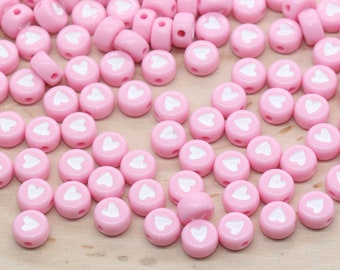 Pastel Pink Heart Beads, Pink Acrylic Heart Beads, Plastic Heart Beads, Acrylic Symbol Beads, Bead for Bracelets, Size 7mm #877