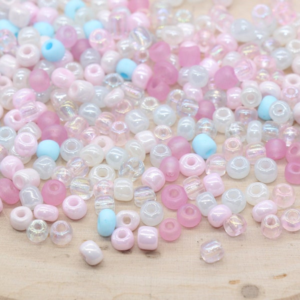 Mix Pink White and Blue Glass Seed Beads, 4mm 6/0 Glass Seed Beads, Multicolor Seed Beads, Rocailles Beads, Bracelet Beads #3055