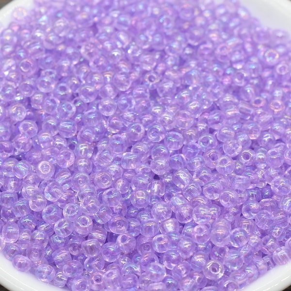 Light Purple Transparent AB Glass Seed Beads, 4mm 6/0 Glass Round Beads, Rainbow Trans Seed Beads, Rocailles Beads, Beading Supplies #2252