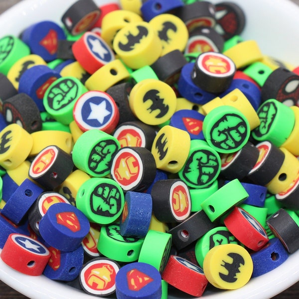 Marvel Superhero Beads, Avenger Beads, Polymer Clay Beads, Assorted Superhero Clay Beads, Bracelet Beads, Kids Craft Beads #4