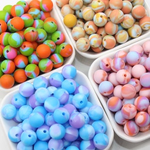 12mm Tie-Dye Silicone Beads, Round Silicone Beads, Bubblegum Beads, Beads for Pens, Beads for Bracelets