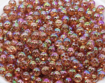 6mm Brown AB Round Beads, Iridescent Acrylic Gumball Beads, Transparent Round Spacer Beads, Bubblegum Beads, Plastic Round Bead #2663