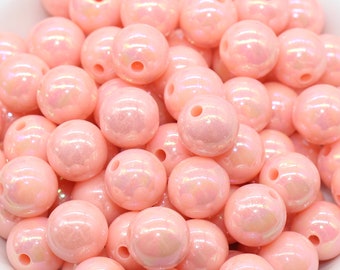 12mm Peach AB Gumball Beads, Iridescent Acrylic Loose Beads, Solid Bubblegum Beads, Chunky Beads, Glossy Smooth Round Plastic Beads #1335