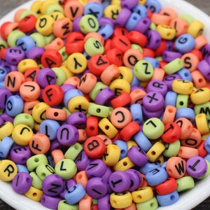 Multicolored Alphabet Letter Beads, Acrylic Mix Colors Letter Beads, Colorful Round Letter Beads, Name Initial Beads 7mm #384