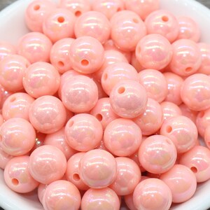 12mm Peach AB Gumball Beads, Iridescent Acrylic Loose Beads, Solid Bubblegum Beads, Chunky Beads, Glossy Smooth Round Plastic Beads #1335