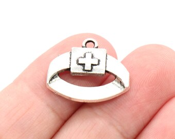 8 Pcs Nurse Hat Charms Antique Silver Tone 16x20mm - YD1404