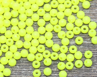 4mm Neon Yellow Round Beads, Acrylic Gumball Beads, Round Spacer Beads, Bubblegum Beads, Plastic Round Smooth Bead #307