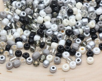 Mix Glass Seed Beads, 4mm 6/0 Glass Seed Beads, White Black and Silver Seed Beads, Rocailles Beads, Beading Supplies, Bracelet Beads #2949