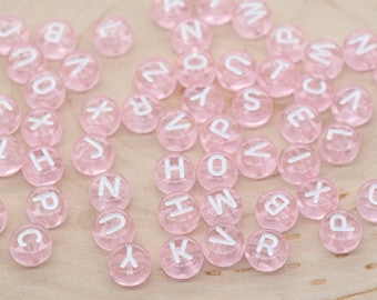 Light Pink Alphabet Beads, Translucent Acrylic Letter Beads, 7mm #3165