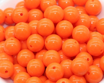 12mm  Orange Gumball Beads, Round Acrylic Loose Beads, Bubblegum Beads, Chunky Beads, Gumball Beads, Smooth Plastic Round Beads #1359