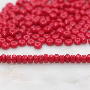 Glass Seed Beads, 4mm 6/0 Glass Round Seed Beads, Red Opaque Seed Beads, Rocailles Beads, Beading Supplies #1097