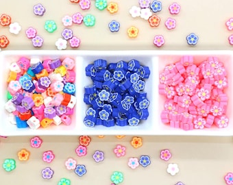 Flower Polymer Clay Beads, Colorful Mixed Blossom Beads, Handmade Floral Beads for Jewelry Making, DIY Spring Beads for Bracelets Necklaces