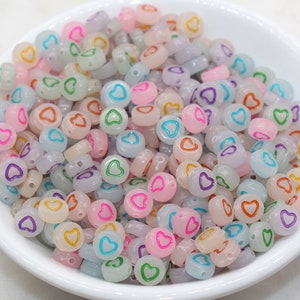 Glow in Dark Heart Beads, Glow Outline Heart Round Beads, Mix Glowing Heart Beads, Bracelet Heart Beads, Acrylic round Beads, Size 7mm #2876