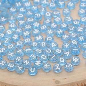 Blue Alphabet Letter Beads, Translucent Acrylic Blue Letters Beads, Round Acrylic Beads, Mix Letters Beads, Name Initial Beads 7mm #3162
