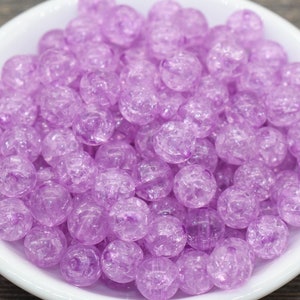 10mm Lilac Purple Crackle Gumball Beads, Acrylic Crackle Loose Beads, Bubblegum Beads, Chunky Beads, Smooth Round Plastic Beads #978