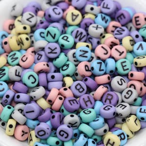 Multicolored Alphabet Letter Beads, Acrylic Mix Colors Letter Beads, Colorful Round Letter Beads, Name Initial Beads 7mm #343