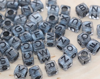 Mix Black Alphabet Letter Beads, Cube Shape Letter Beads, Acrylic Square Name Initial Beads, Kid Craft Beads Size 6mm #171