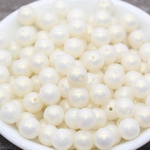 10mm Ivory Shimmer Gumball Beads, Round Acrylic Loose Beads, Bubblegum Beads, Chunky Beads, Gumball Beads, Smooth Plastic Beads #1574