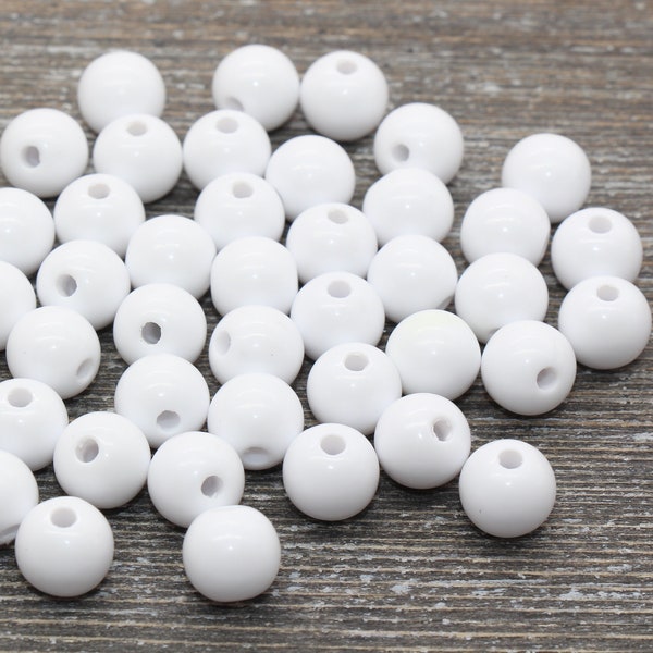 10mm White Gumball Beads, Round Acrylic White Loose Beads, Bubblegum Beads, Chunky Beads, Bubble Gum Beads, Smooth Plastic Round Beads #319