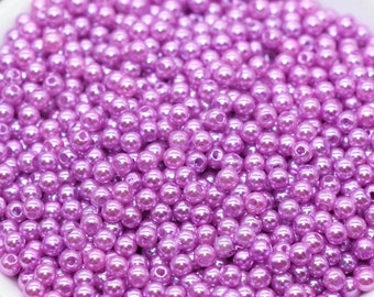 4mm Lavender Faux Pearl Beads, Lavender Faux Pearl Gumball Beads, Imitation Pearl Beads, Chunky Beads, Smooth Plastic Round Beads #2048