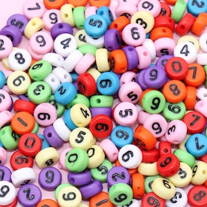 Contas de números multicoloridos, contas de números de cores misturadas, contas de números acrílicos coloridos redondos planos, tamanho 7mm #91