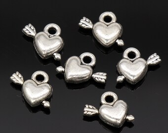 30Pcs Tibetan Silver,Bronze Arrow Love Heart Charms Pendants 9x21mm M1583
