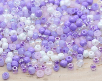 Mix Purple Pink and White Glass Seed Beads, Size 4mm 6/0 Glass Seed Beads, Multicolor Seed Beads, Rocailles Beads, Bracelet Beads #3113