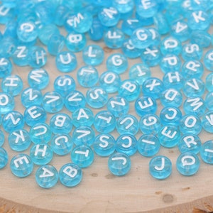 Ocean Blue Alphabet Letter Beads, Translucent Acrylic Blue Letters Beads, Round Acrylic Beads, Mix Letters Beads, Name Beads 7mm #3164