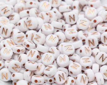 Letter N Alphabet Beads, Rose Gold Letter N Beads, Individual Letter N Beads, Acrylic Round Letter Beads, Name Initial Beads, Size 7mm