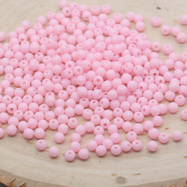 4mm Pink Round Beads, Acrylic Gumball Beads, Round Spacer Beads, Bubblegum Beads, Plastic Round Smooth Bead, Bracelet Beads #3130