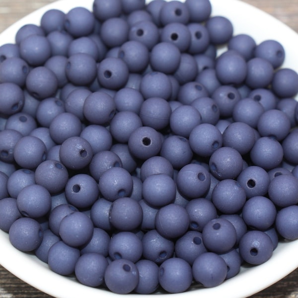 8mm Matte Navy Round Beads, Frosted Bubblegum Beads, Jewelry Making Supplies