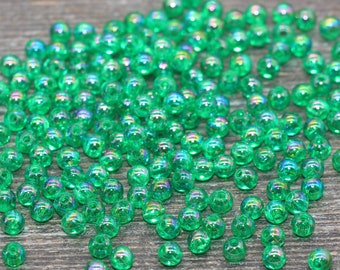 4mm Green AB Round Beads, Iridescent Acrylic Gumball Beads, Transparent Round Spacer Beads, Bubblegum Beads, Plastic Round Bead #2216