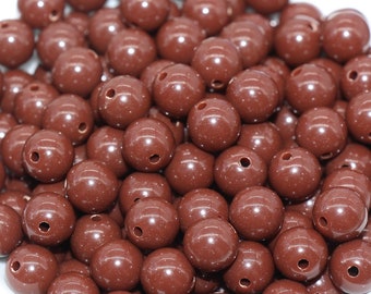 10mm Brown Gumball Beads, Round Acrylic Loose Beads, Bubblegum Beads, Chunky Beads, Gumball Beads, Smooth Plastic Round Beads #474