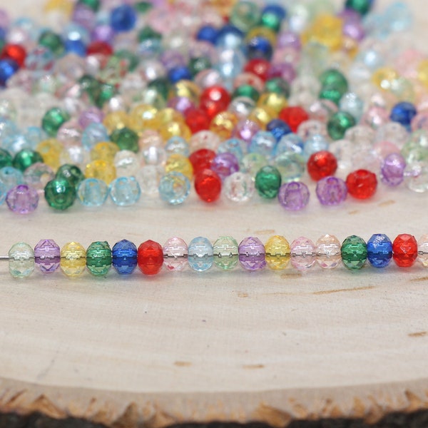 4mm Assort Transparent Faceted Rondelle Beads, Multicolor Faceted Acrylic Loose Beads, Bubblegum Beads, Bead for Bracelet #2864