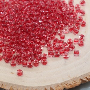 Transparent Glass Beads with Red Lined, 4mm 6/0 Glass Round Beads, Red Lined Seed Beads, Rocailles Beads, Beading Supplies #2087