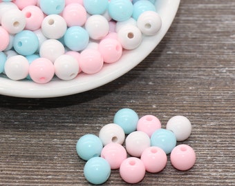 8mm Bubblegum Color Gumball Beads, Round Acrylic Beads, Bubblegum Beads, Chunky Beads, Pastel Color Smooth Plastic Round Beads #757