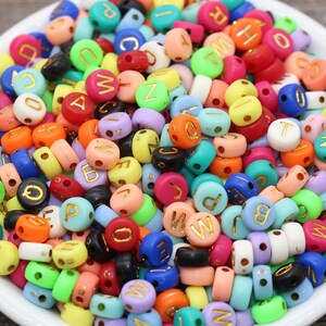 NEW COLOR! Multicolor Round Alphabet Letter Beads, Multicolored Beads with Gold Letters, Acrylic Round Name Beads, Size 7mm #1735