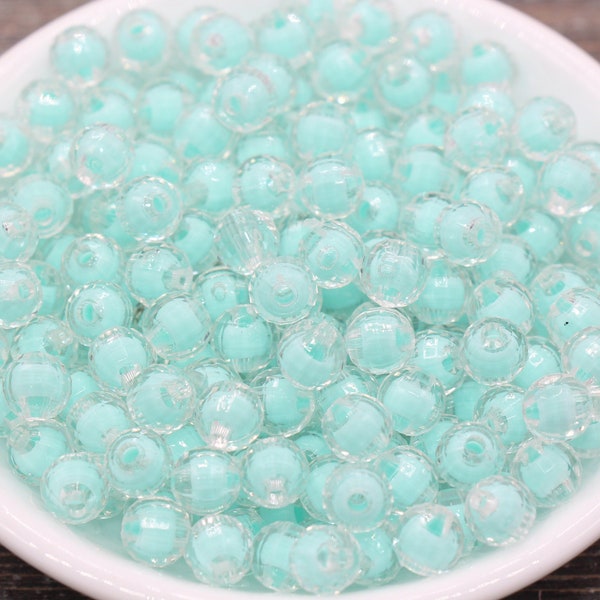 Perles rondes à facettes vert menthe de 8 mm, perles de gomme rondes en acrylique à la menthe, perles de chewing-gum, perle ronde à facettes en plastique #1720
