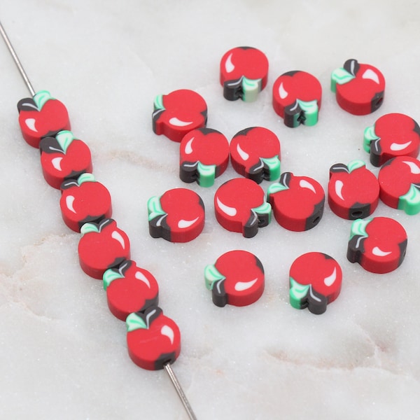 Red Apple Polymer Clay Beads, Fruit Cane Beads, Apple Clay Beads, Sliced Apple Beads, Fruit Clay Beads, Jewelry Beads #94