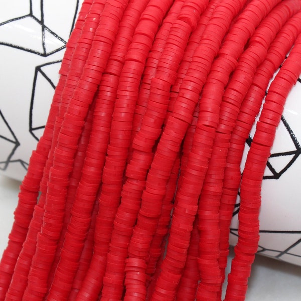 6mm Lipstick Red Heishi Beads, Red Polymer Clay Disc Beads, African Disc Beads, Vinyl Heishi, Full Strand #587
