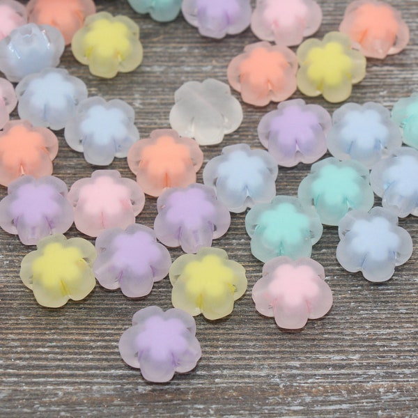 Frosted Flower Beads, Matte Mix Color Flower Beads, Chunky Beads, Acrylic Beads, Bracelet Making Jewelry Finding #1893