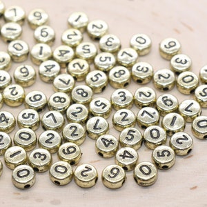 Antique Gold Number Beads, Mix Number Beads, Plastic Mix Number Beads, Round Number Beads, Size 7mm #3265