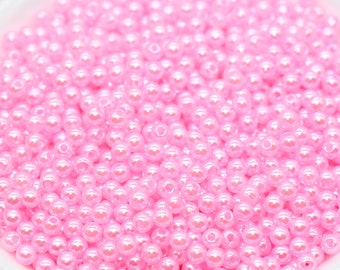 4mm Pink Faux Pearl Beads, Pink Faux Pearl Gumball Beads, Imitation Pearl Beads, Chunky Beads, Smooth Plastic Round Beads #2046