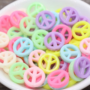 Multicolored Peace Symbol Beads, Rainbow Acrylic Peace Beads, Round Peace Beads, Round Symbol Beads, Jewelry Making #1138