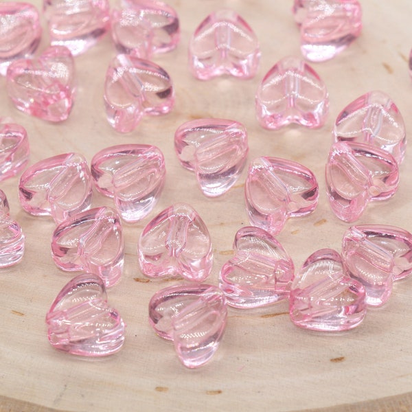 Chunky Pink Heart Beads, Transparent Pink Acrylic Heart Beads, Chunky Heart Beads, Plastic Heart Shape Beads, Vertical Hole Hearts #2841