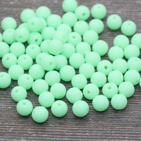 8mm Matte Light Green Round Beads, Acrylic Gumball Bead, Frosted Green Round Spacer Beads, Bubblegum Beads, Plastic Round Bead #2595